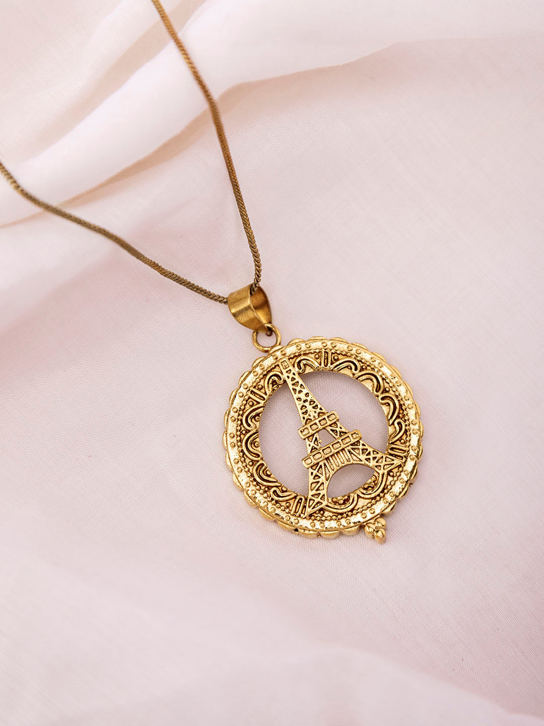 Studio One Love Women Brass-Plated Eiffel Tower Circular Pendant with Chain