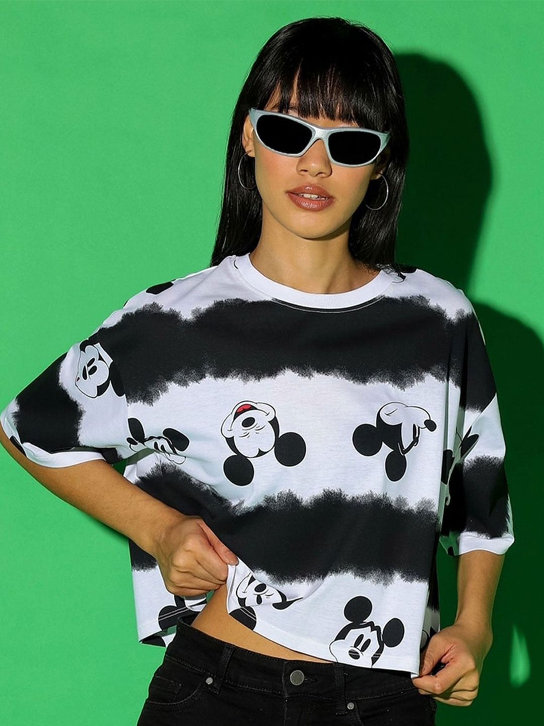 Bewakoof x Official Disney Merchandise Mickey Mouse Print Oversized Crop Top