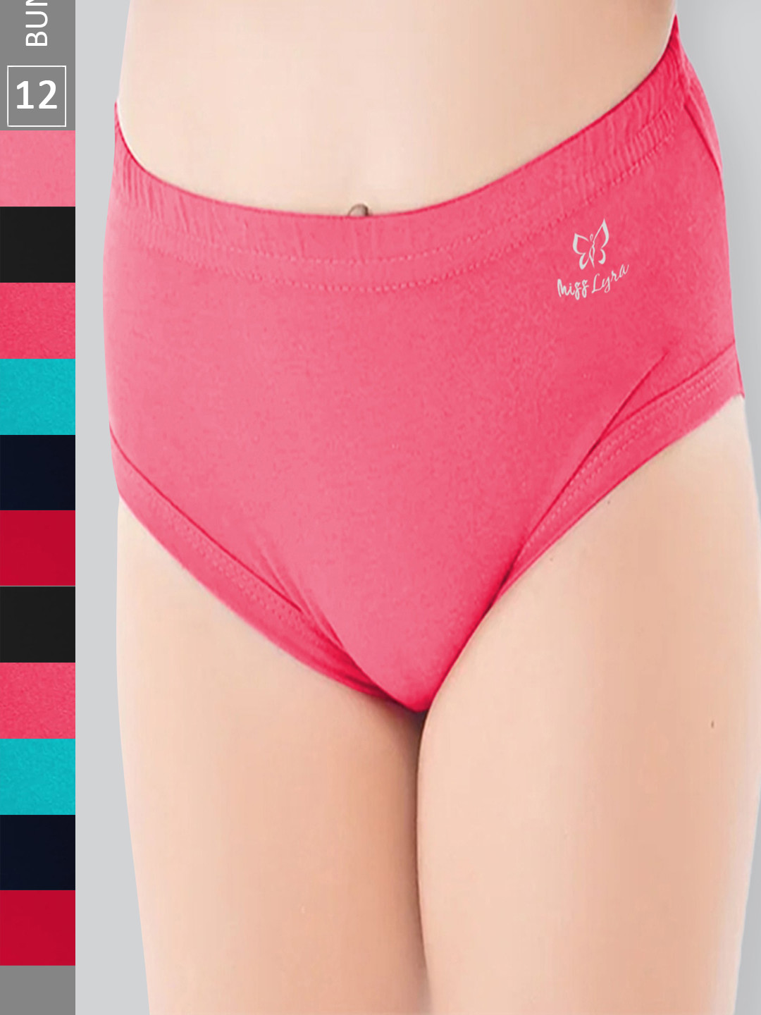 LYRA Girls Pack Of 12 Cotton Assorted Anti-Odour Briefs LYRA_251_5T6_AST_12PC