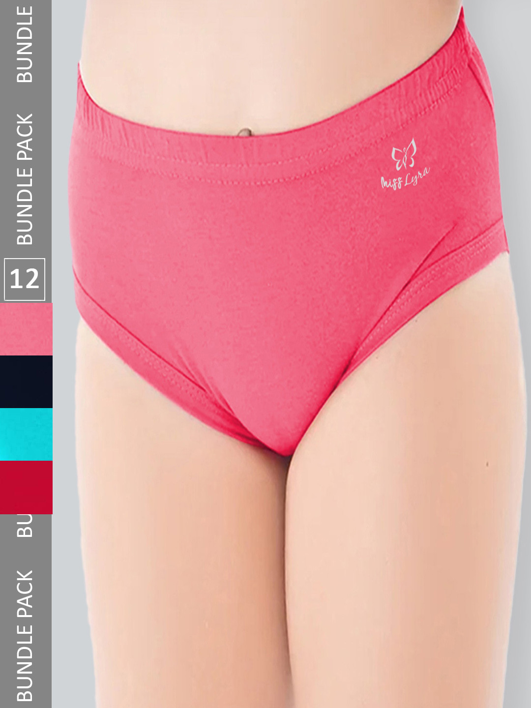 LYRA Girls Pack Of 12 Assorted Cotton Anti Odour Hipster Briefs LYRA_251_9T10_AST_12PC