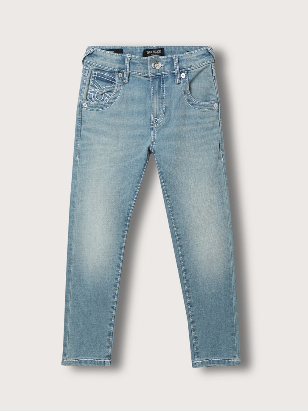 True Religion Boys Washed Effect Jeans Slim Fit Light Mid Rise Jeans