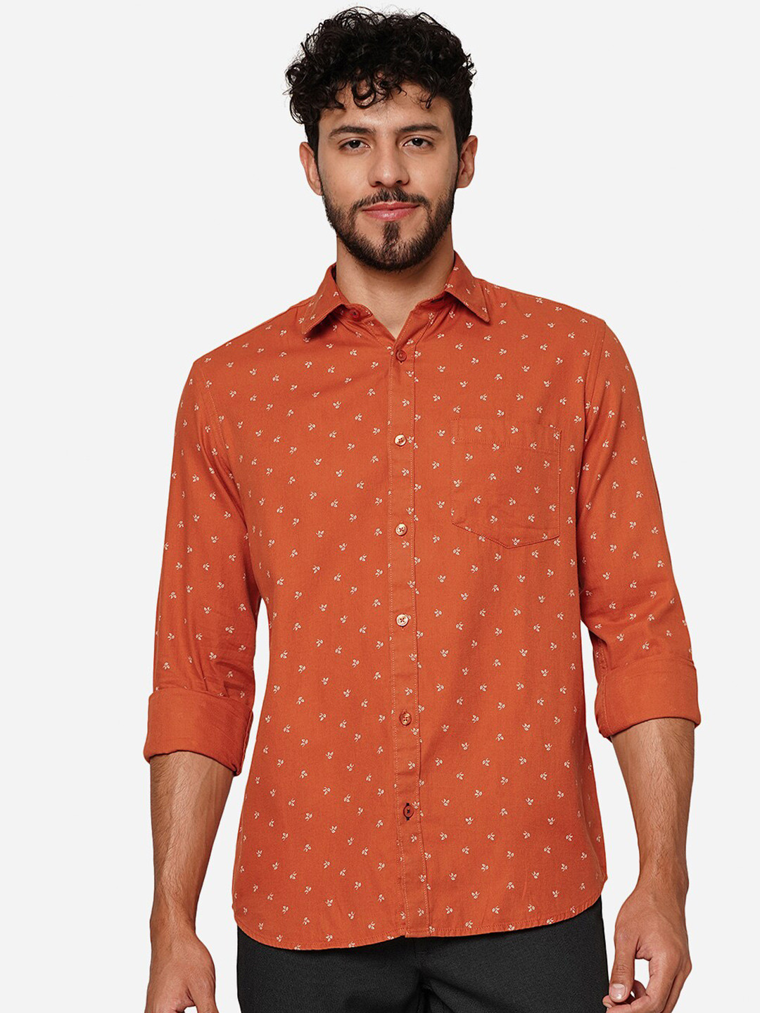 Greenfibre Micro Ditsy Printed Spread Collar Pure Cotton Casual Shirt