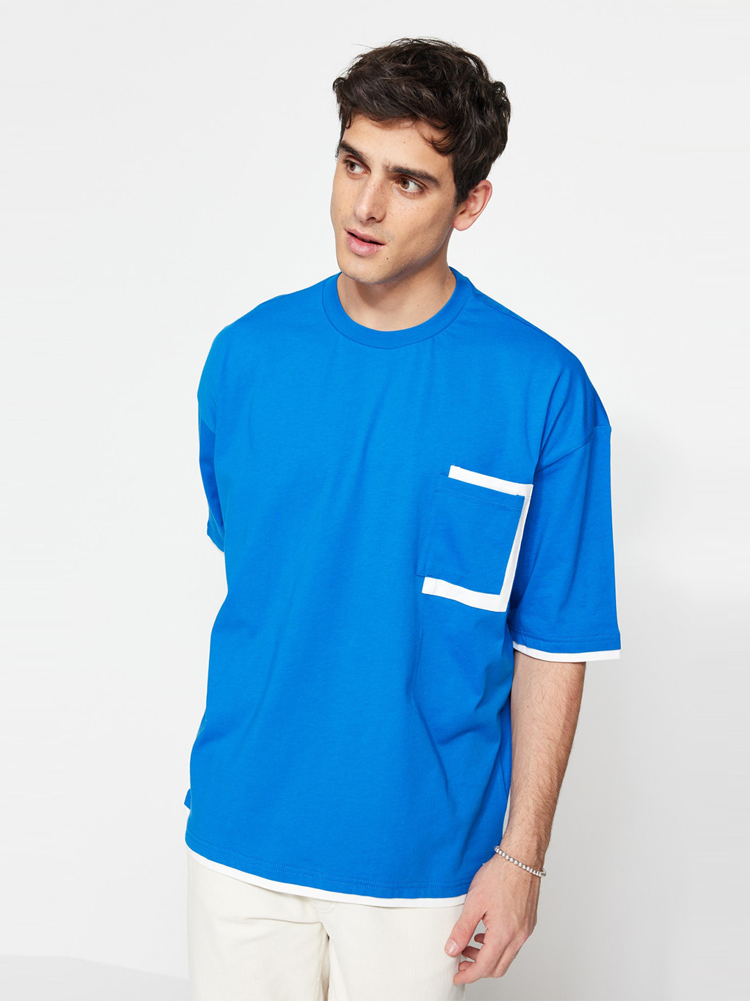 Trendyol Pocket Detailing Drop Shoulder Sleeves Pure Cotton T-shirt