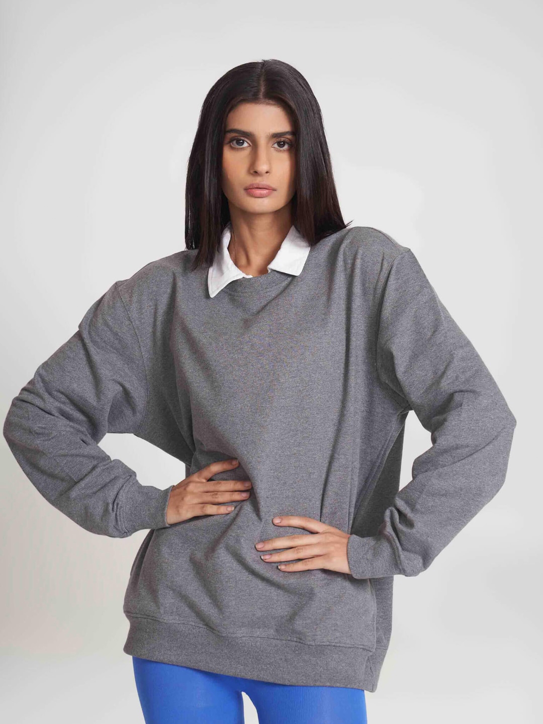 Buy Bonkers Corner Grey Melange Round Neck Long Sleeves Cotton Sweatshirt -  Sweatshirts for Women 23295450