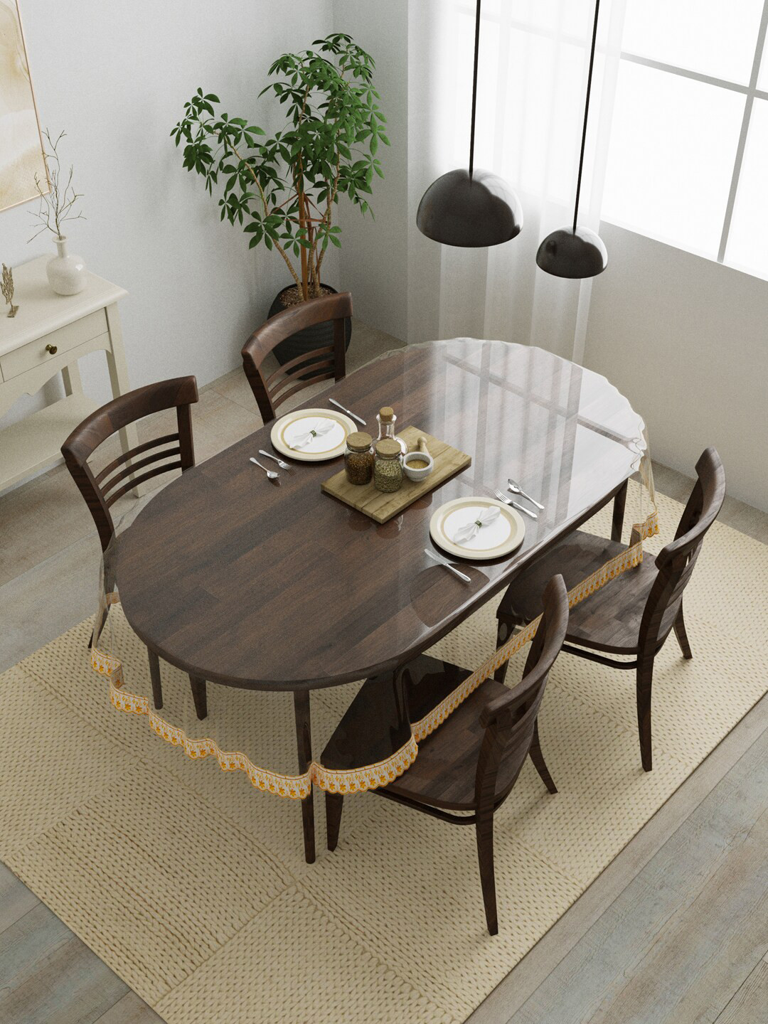 Clasiko Transparent & Gold-Toned 4-Seater Table Cover