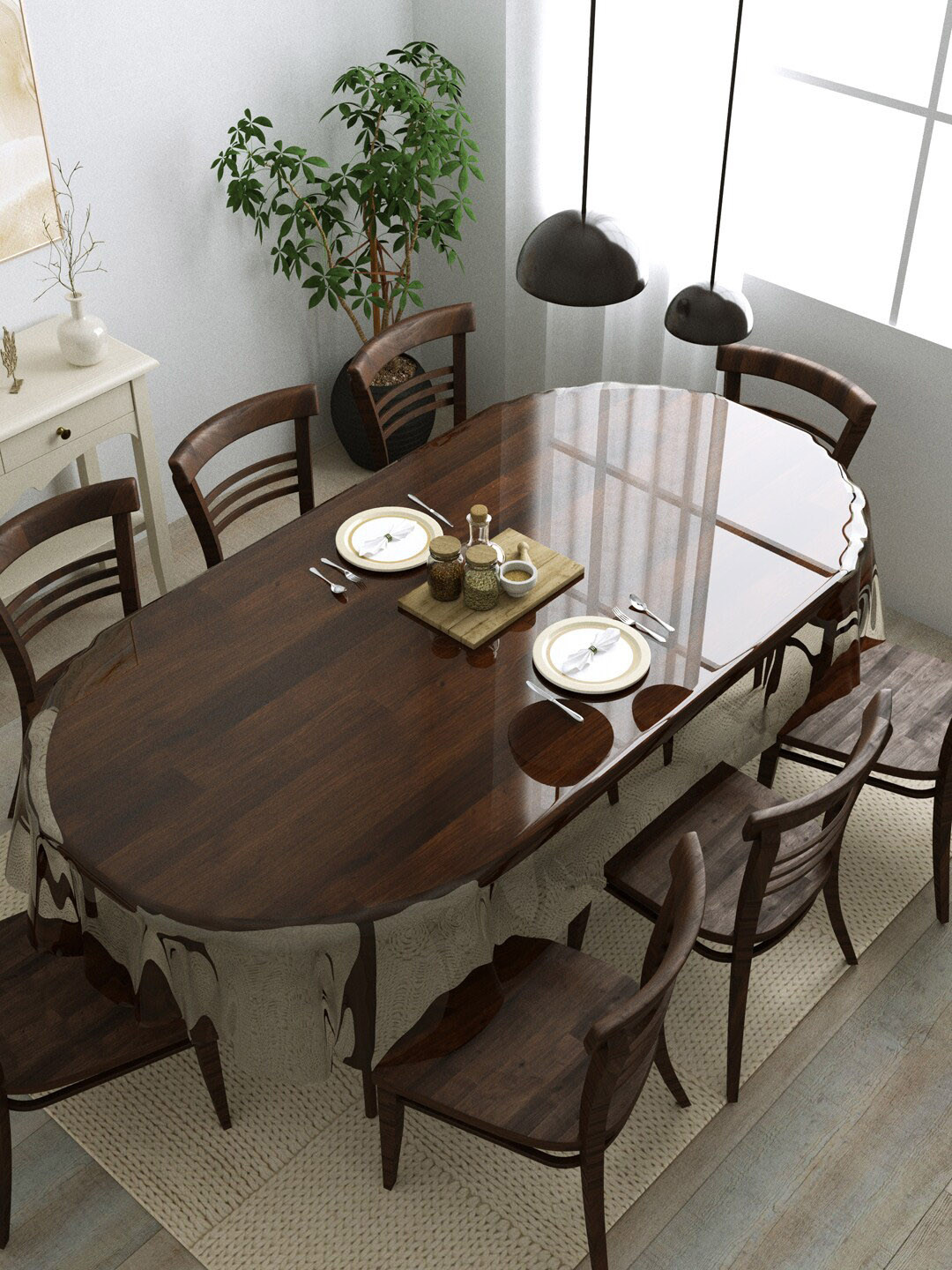 Clasiko Transparent Oval-Shaped 8-Seater Anti Slip Table Cover