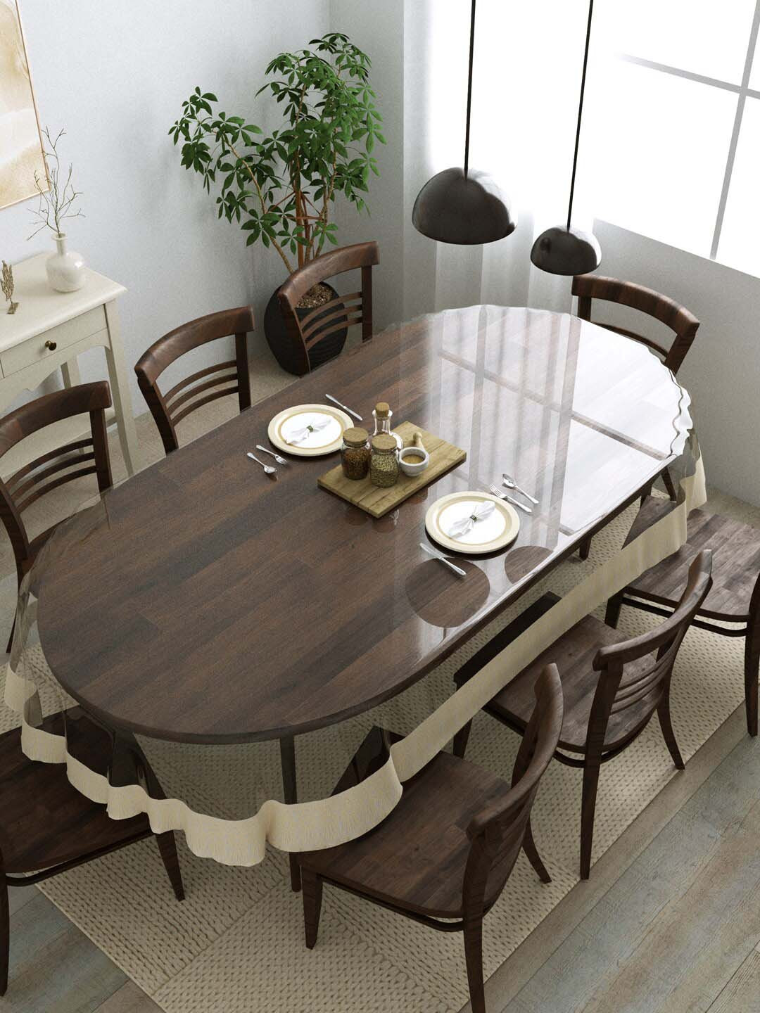 Clasiko Cream PVC Oval 8-Seater Table Cover