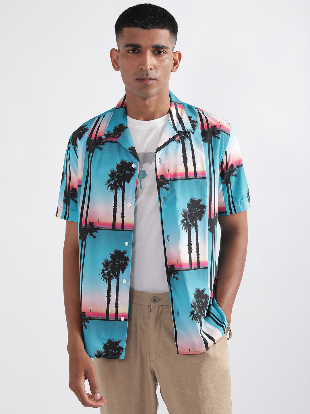 Antony Morato Tropical Printed Cuban Collar Opaque Casual Shirt
