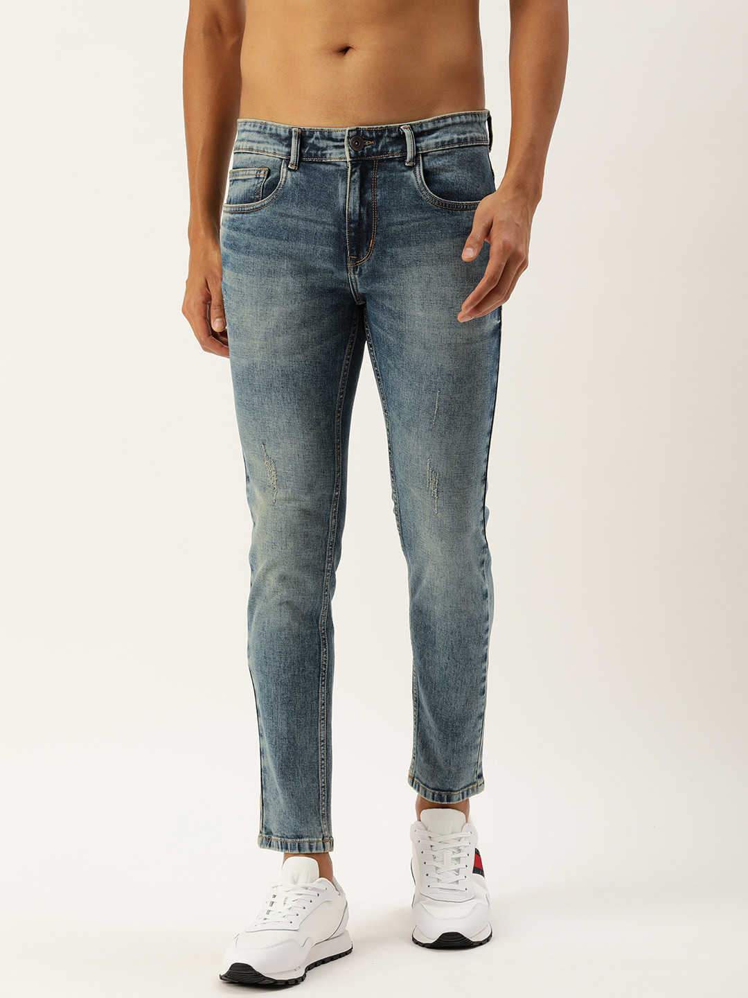 Kook N Keech Men Slim Fit Low Distress Light Fade Stretchable Jeans