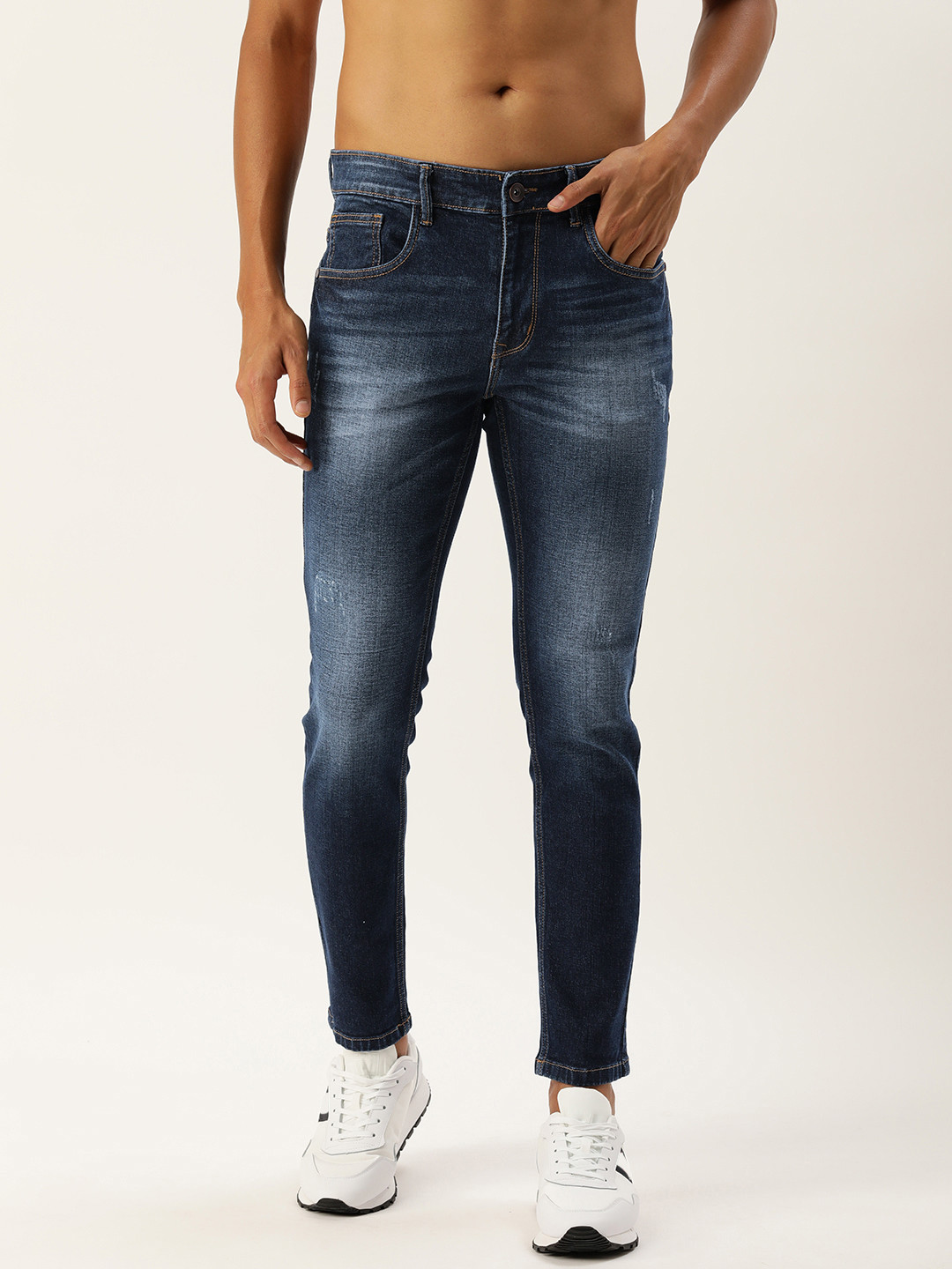 Kook N Keech Men Slim Fit Low Distress Light Fade Stretchable Jeans
