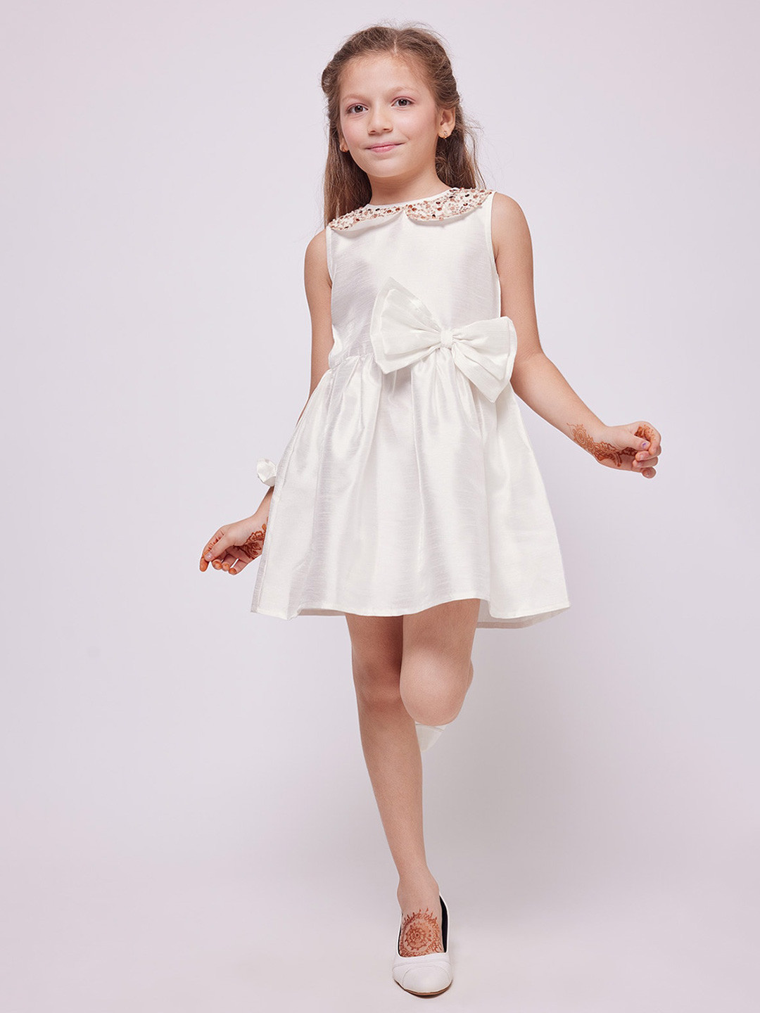 frangipani Girls Peter Pan Collar Sequined Fit & Flare Dress