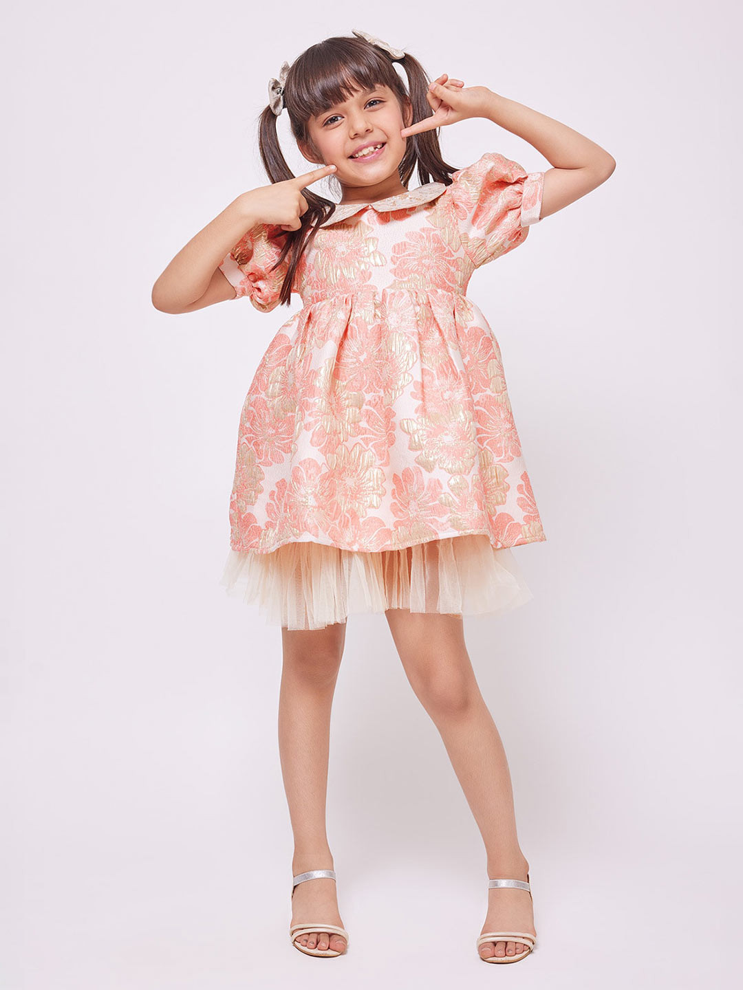 frangipani Girls Self Design Peter Pan Collar Cotton Fit & Flare Dress