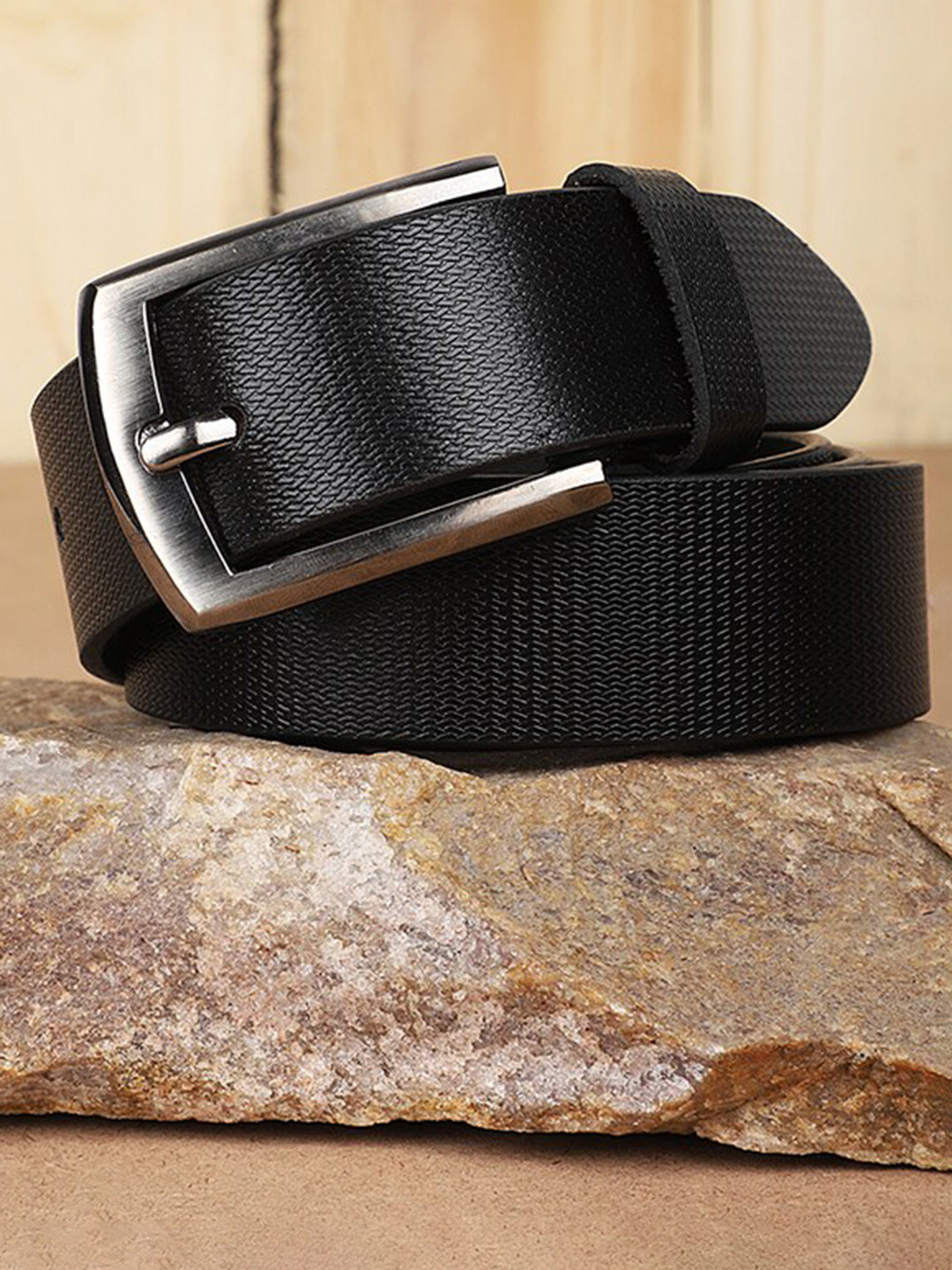Roadster Men Black Braided Leather Formal Belt