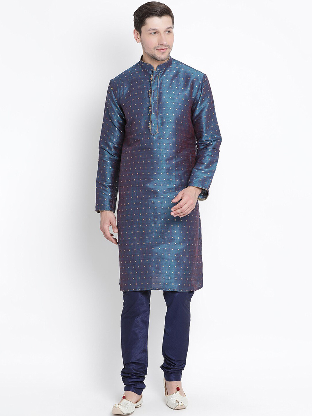 VASTRAMAY Men Woven-Design Straight Kurta With Churidar