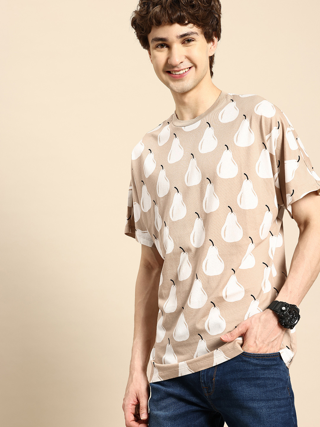 United Colors of Benetton Men Printed Drop-Shoulder Sleeves Pure Cotton T-shirt