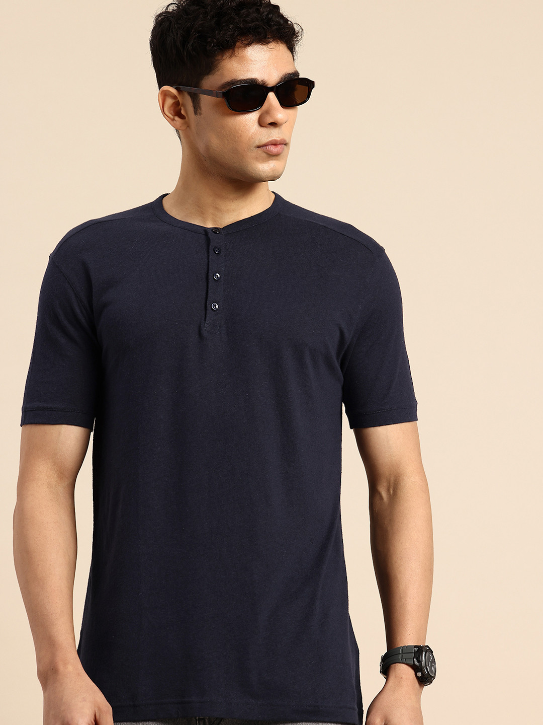 United Colors of Benetton Henley Neck Cotton Linen T-shirt