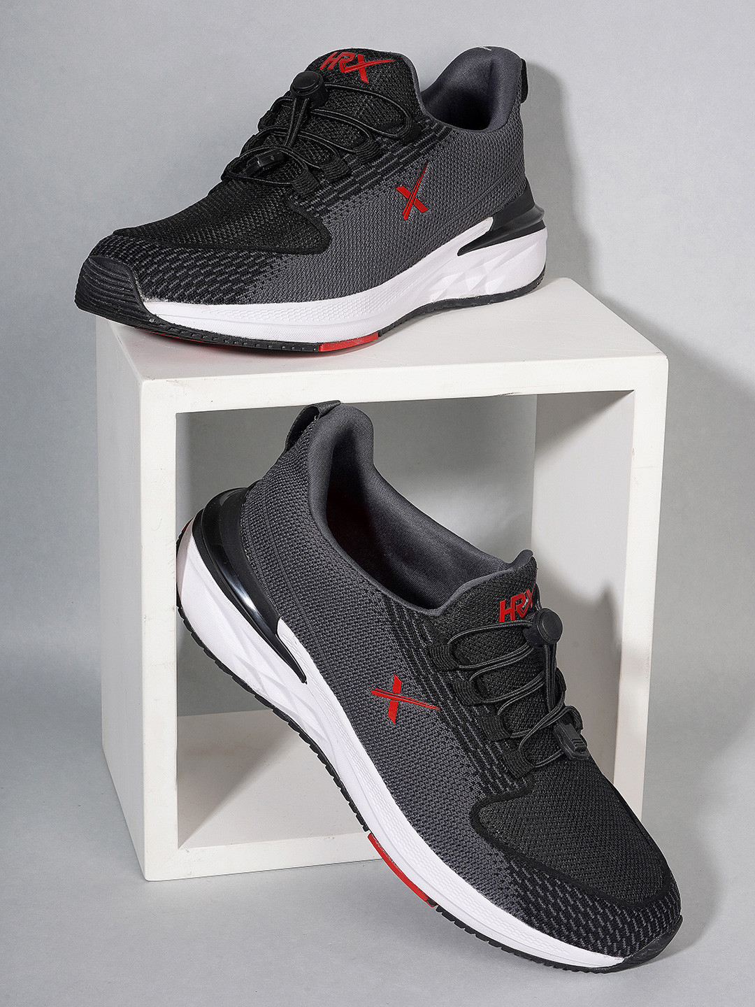 HRX by Hrithik Roshan Men Grey & Black Flyknit Mesh Marking Training or Gym Shoes