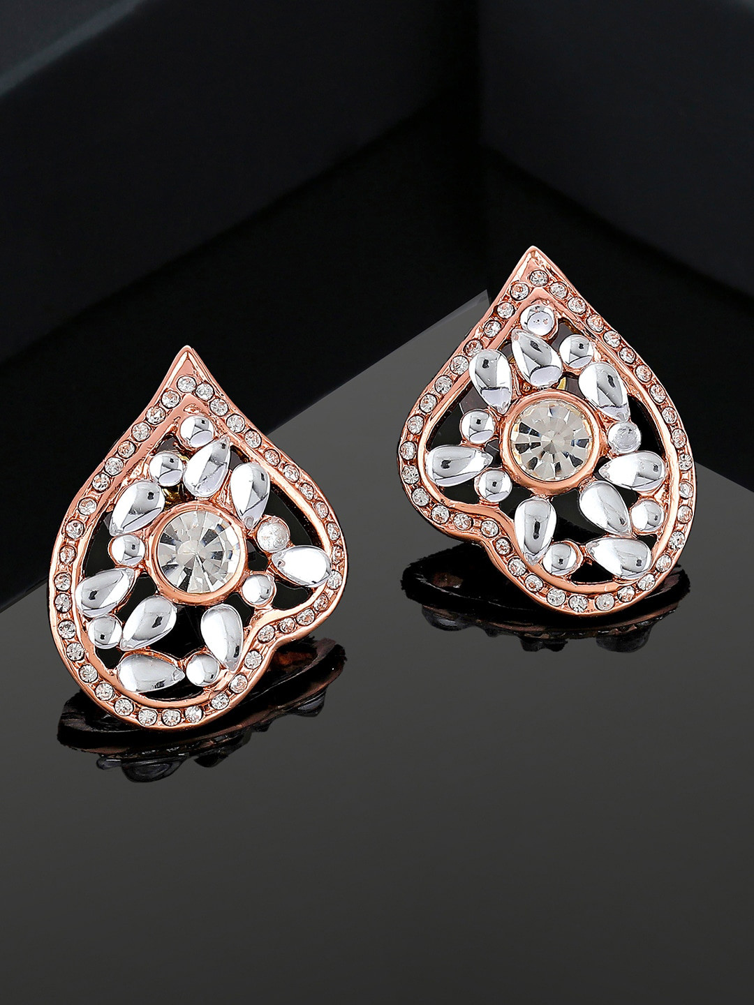 Estele Rose Gold-Plated Leaf Shaped Studs Earrings
