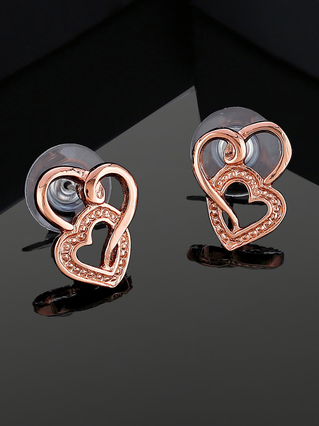 Estele Rose Gold Plated Heart Shaped Studs Earrings