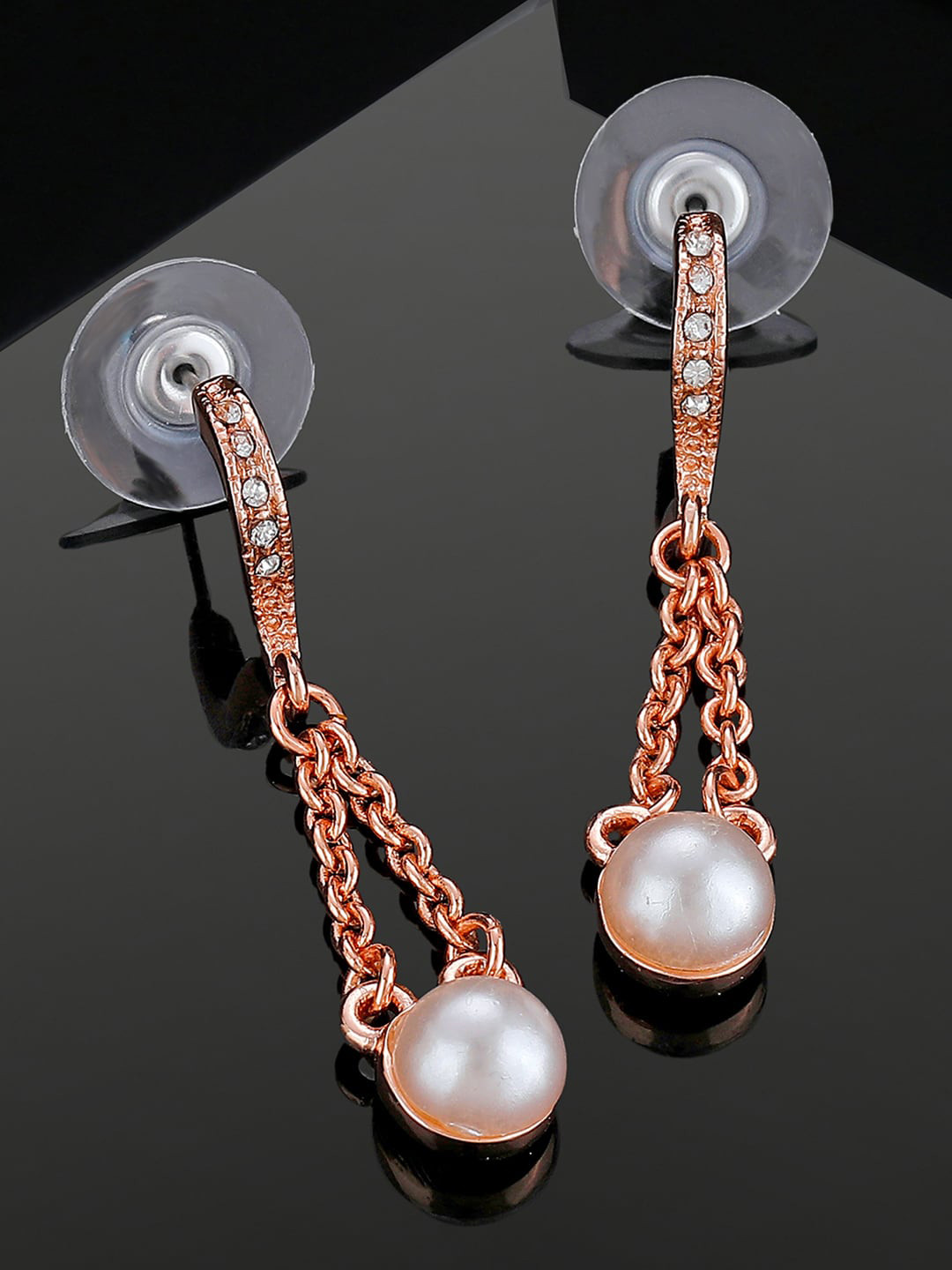 Estele Rose Gold Plated Teardrop Shaped Bead Drop Earrings