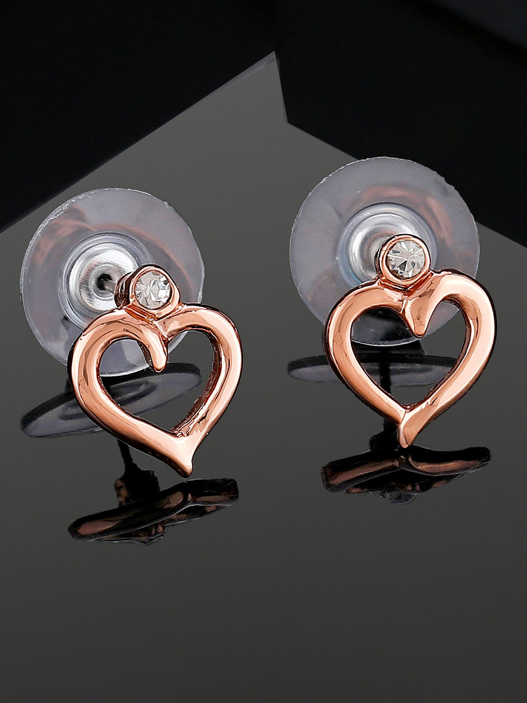 Estele Rose Gold-Plated Heart Shaped Crystals Stud Earrings