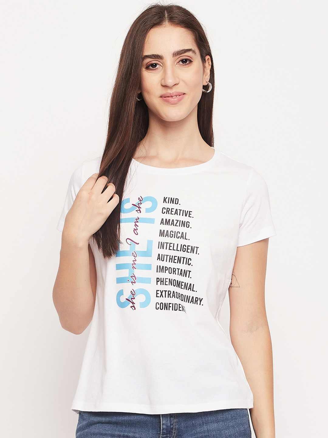Mast & Harbour White Typography Printed Short Sleeves Pure Cotton T-shirt