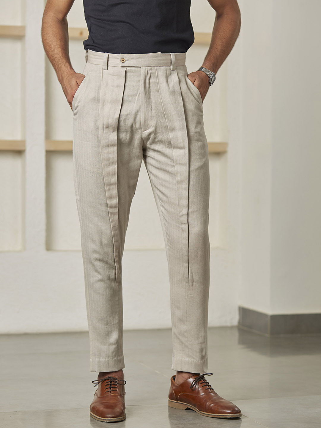 ARTLESS Men Tailored Tapered Fit Hemp Trousers