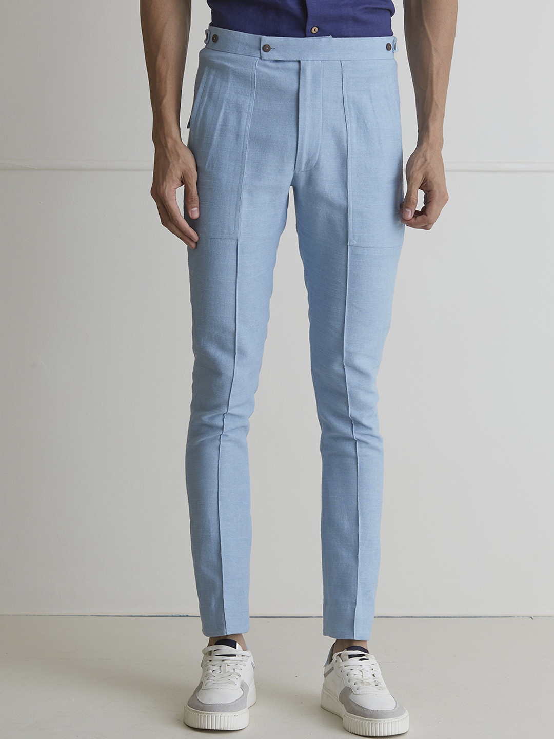 ARTLESS Men Blue Tailored Tapered Fit Hemp Trousers