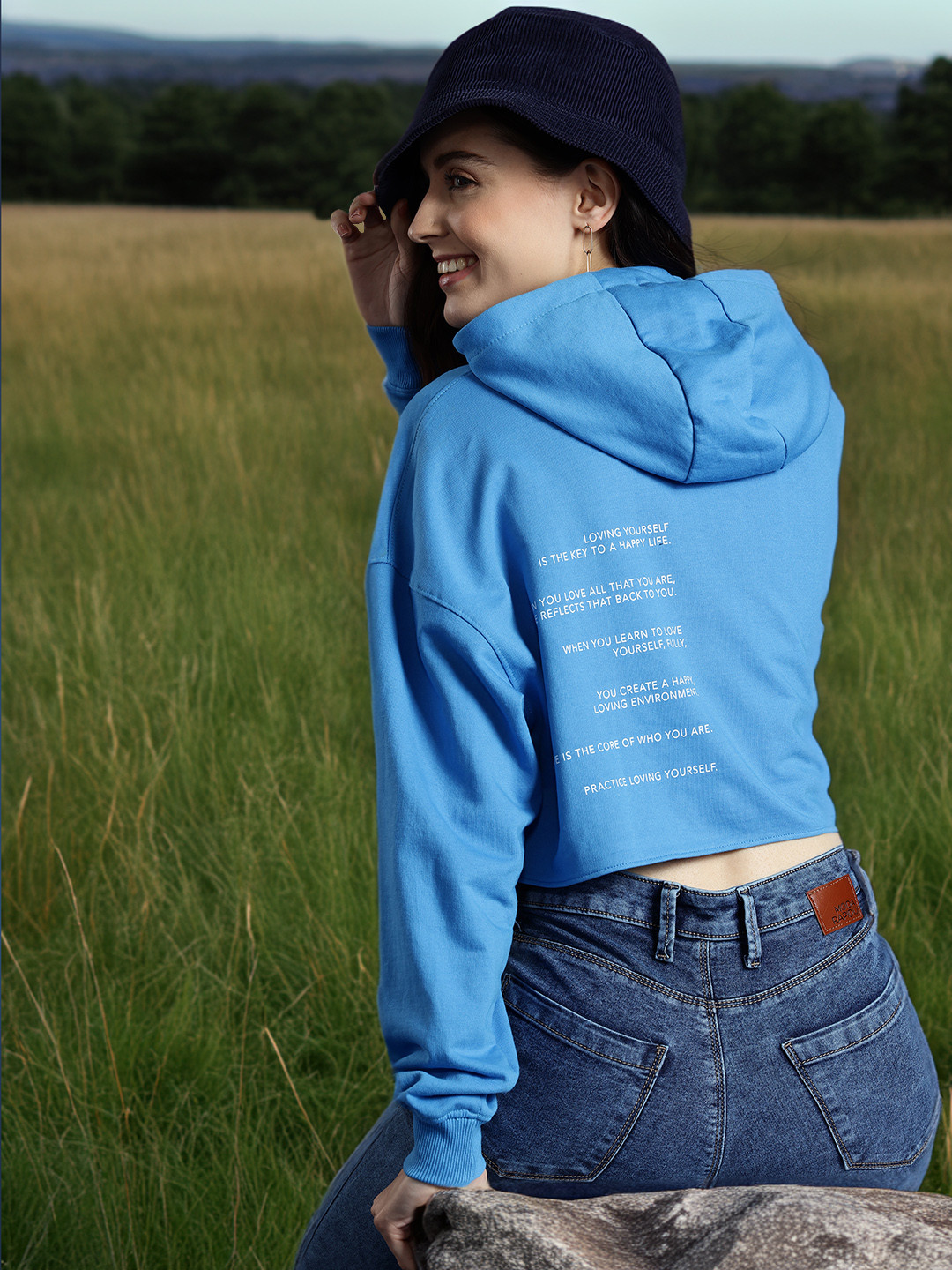 Mast & Harbour Back Print Hooded Boxy Sweatshirt