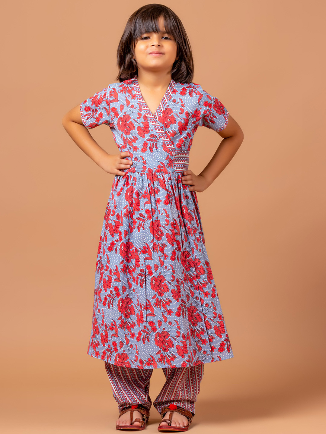 Sangria Printed Pure Cotton A-Line Kurta With Trouser