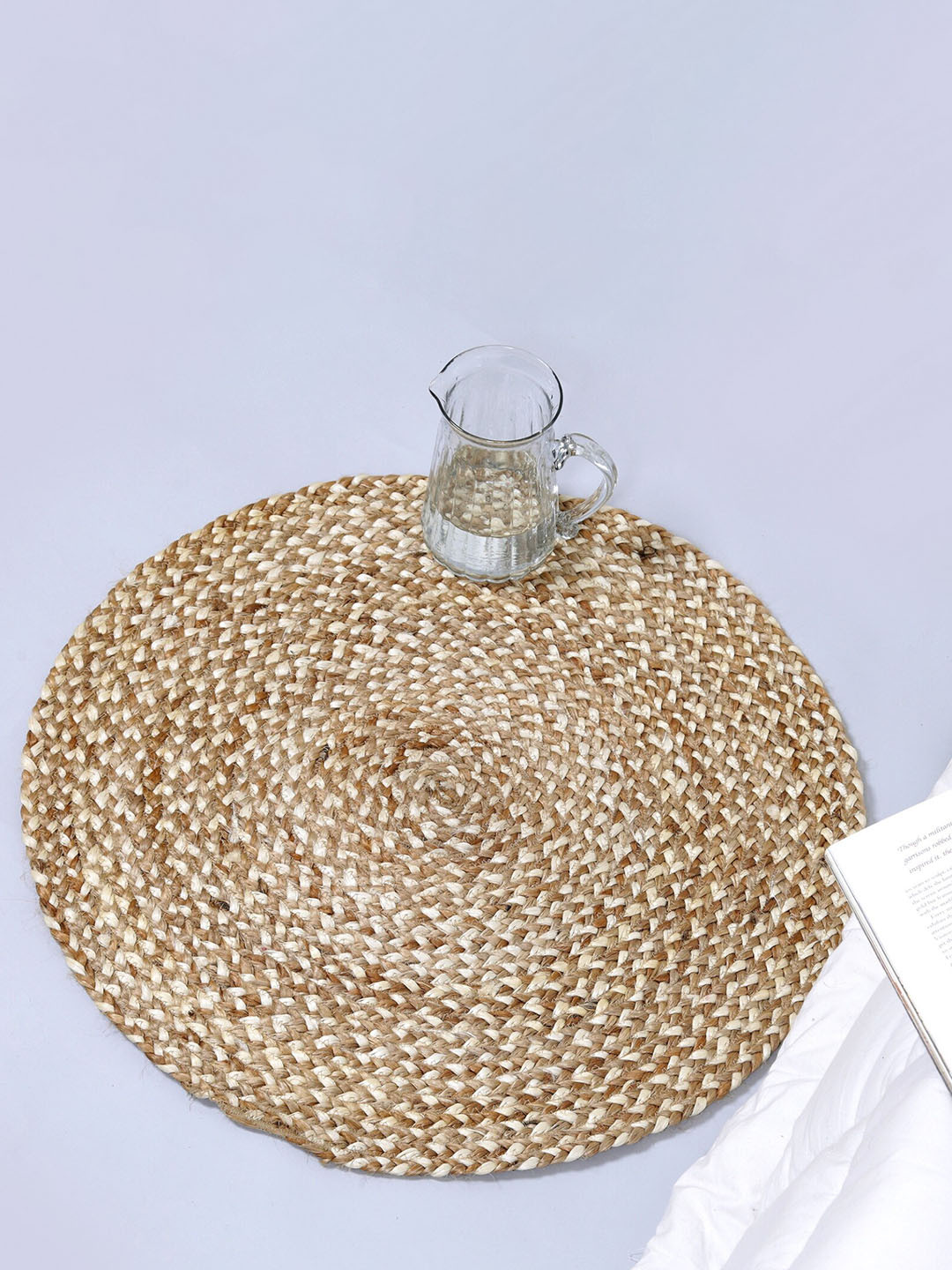 HANDICRAFT PALACE Brown & White Braided Jute Circular Carpet