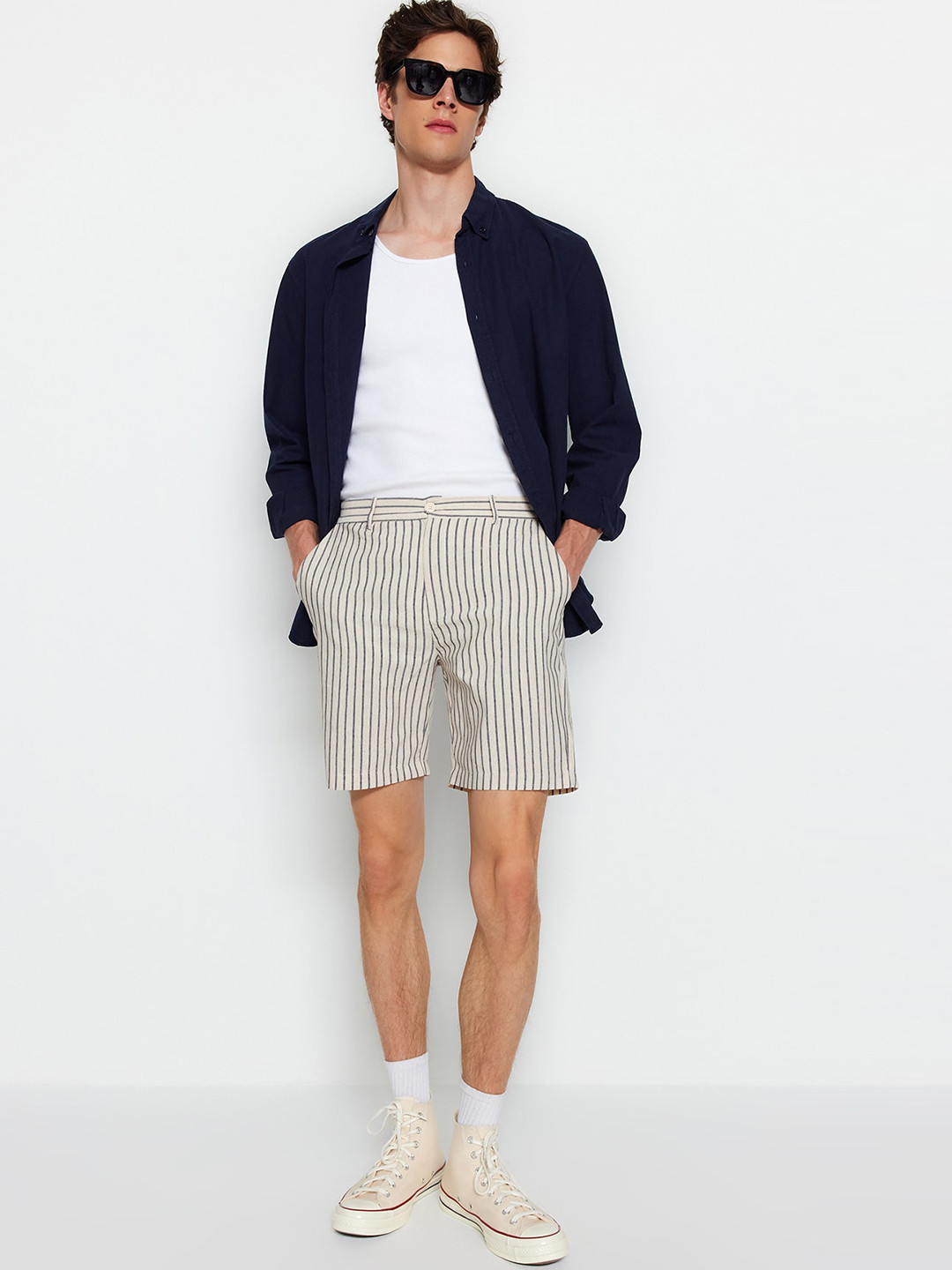 Trendyol Men Striped High-Rise Technology Shorts