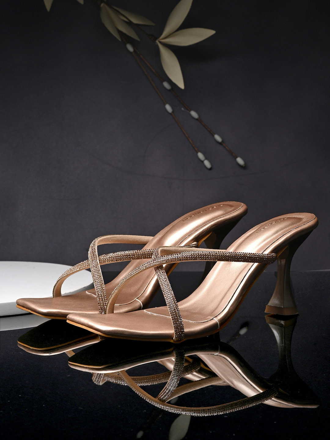 CLOG LONDON Embellished Cross Strap Open Toe Slim Heels