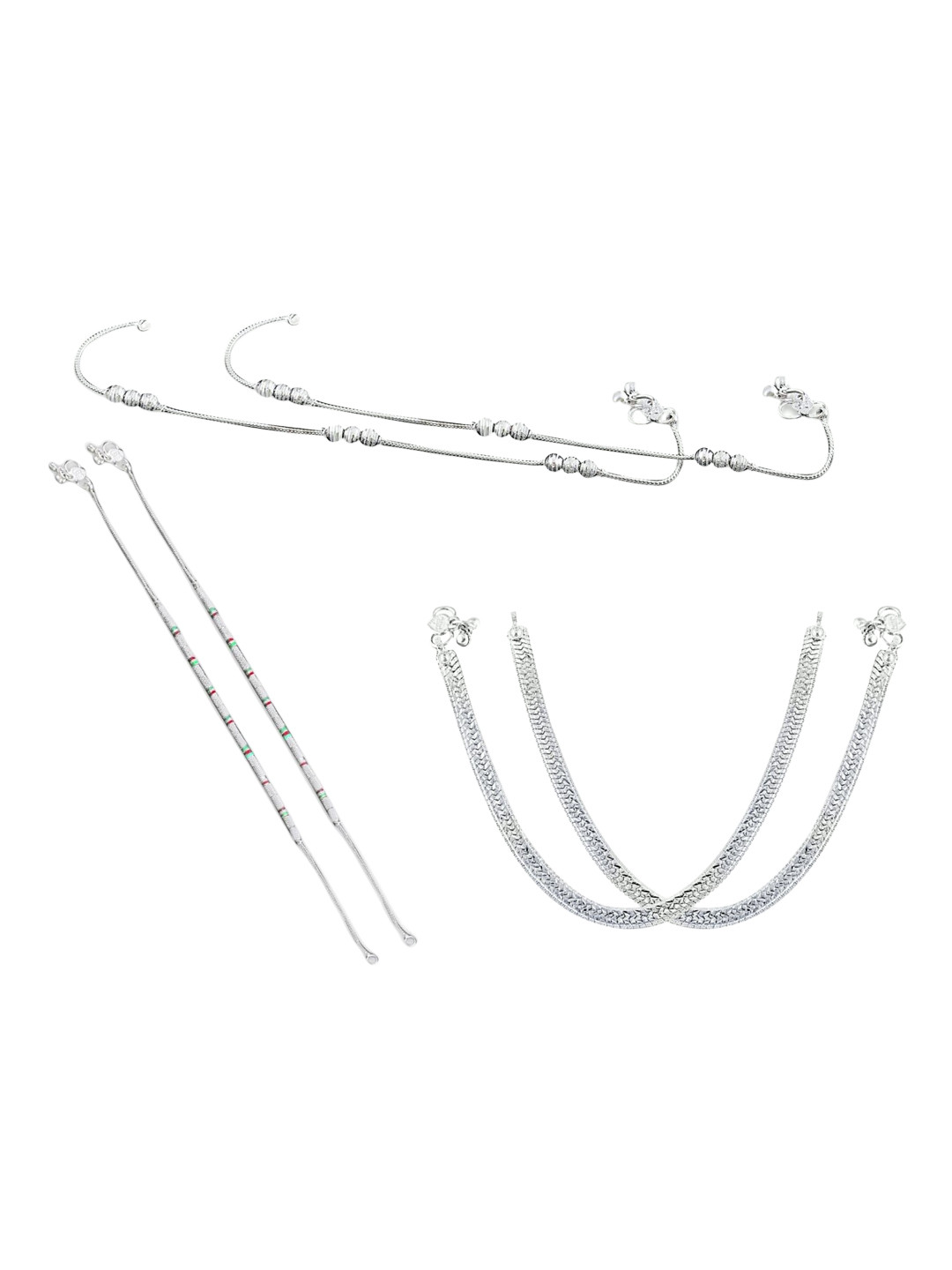 RUHI COLLECTION Set Of 3 Silver-Plated Anklet