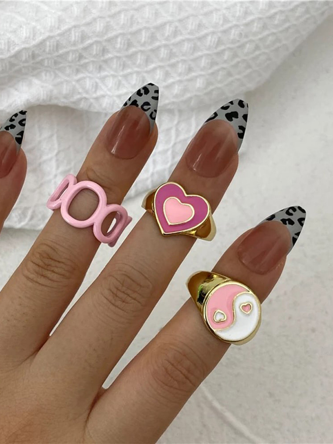 Shining Diva Fashion Set of 3 Gold Plated Heart Design Finger Rings