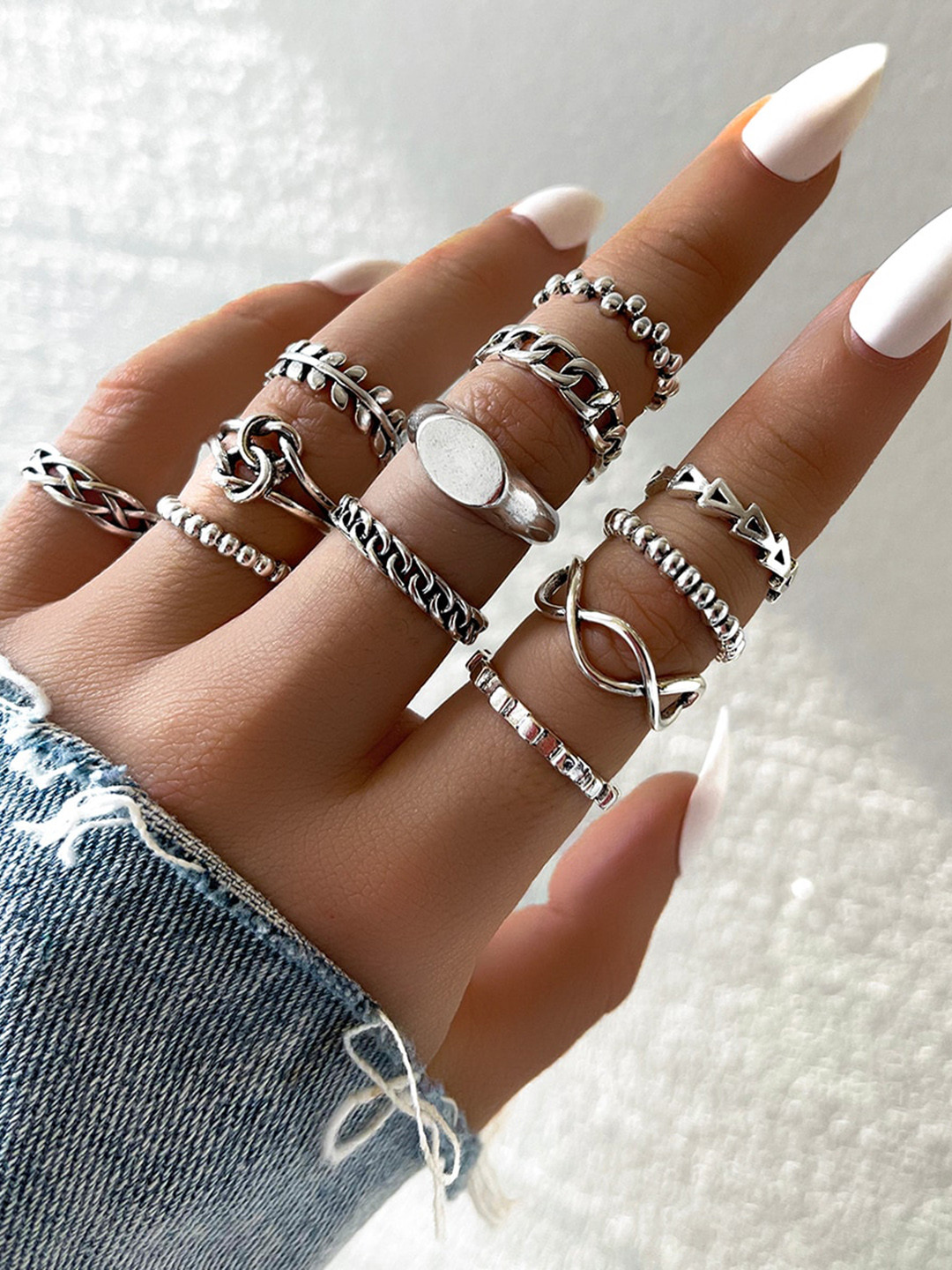 Shining Diva Fashion Set Of 12 Silver-Plated Rings