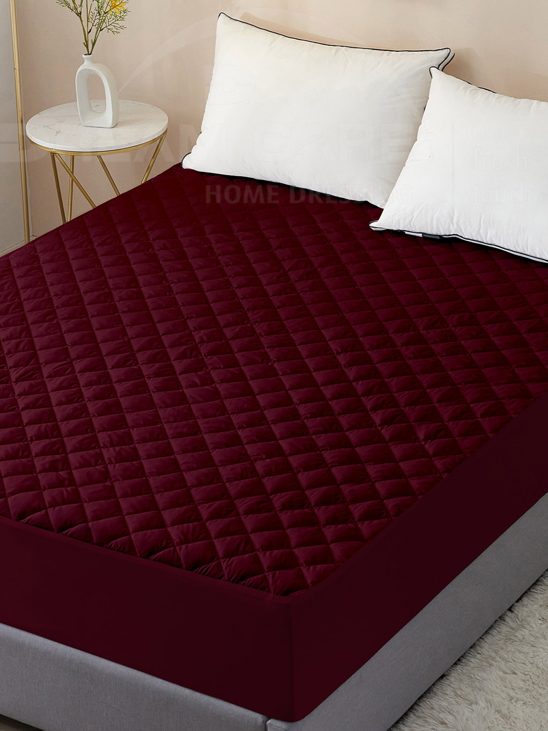 DREAM CARE Maroon Quilted Cotton Waterproof & Breathable Mattress Protector