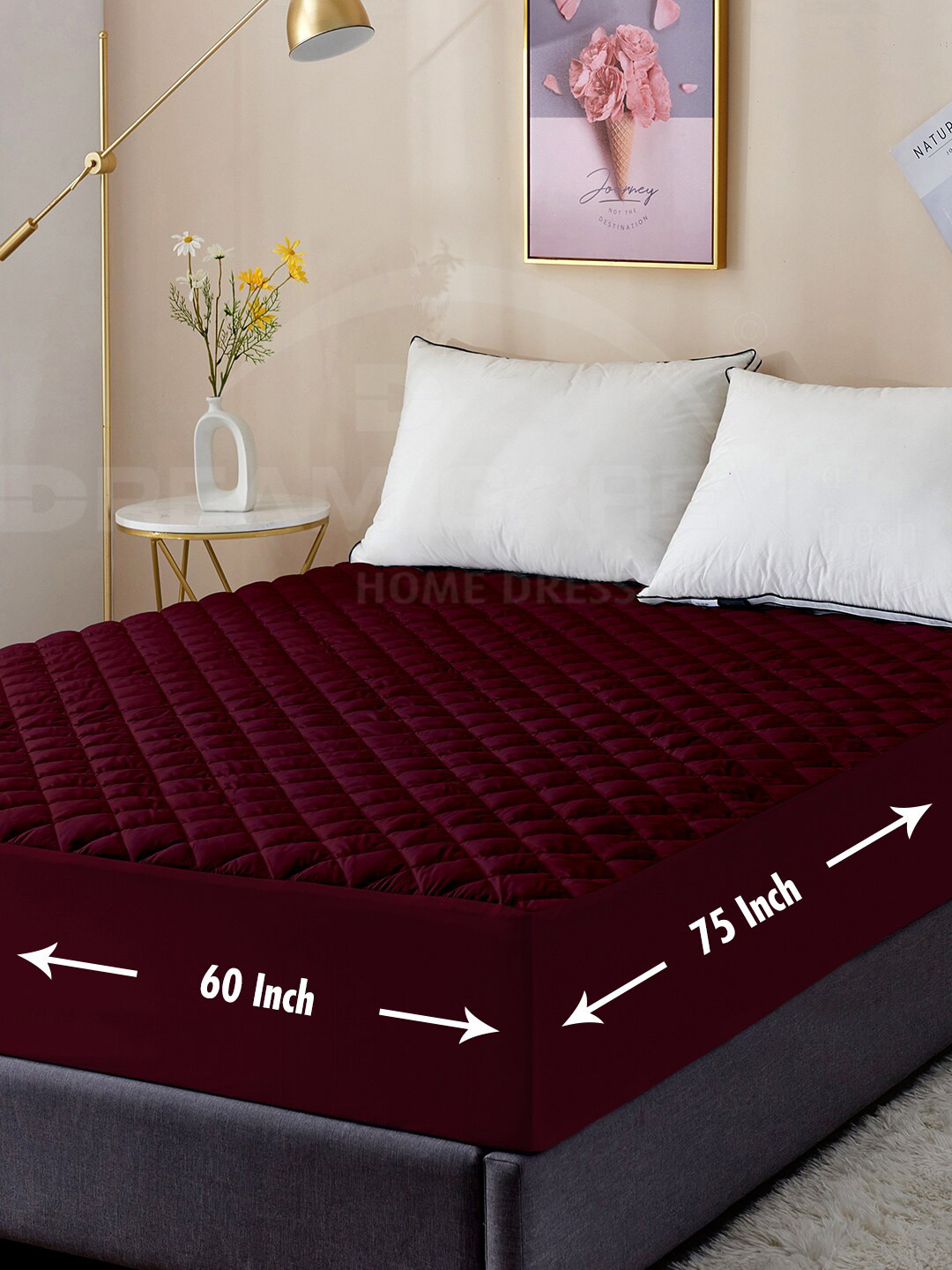 DREAM CARE Maroon Quilted 150 GSM Cotton Waterproof Queen Bed Mattress Protector