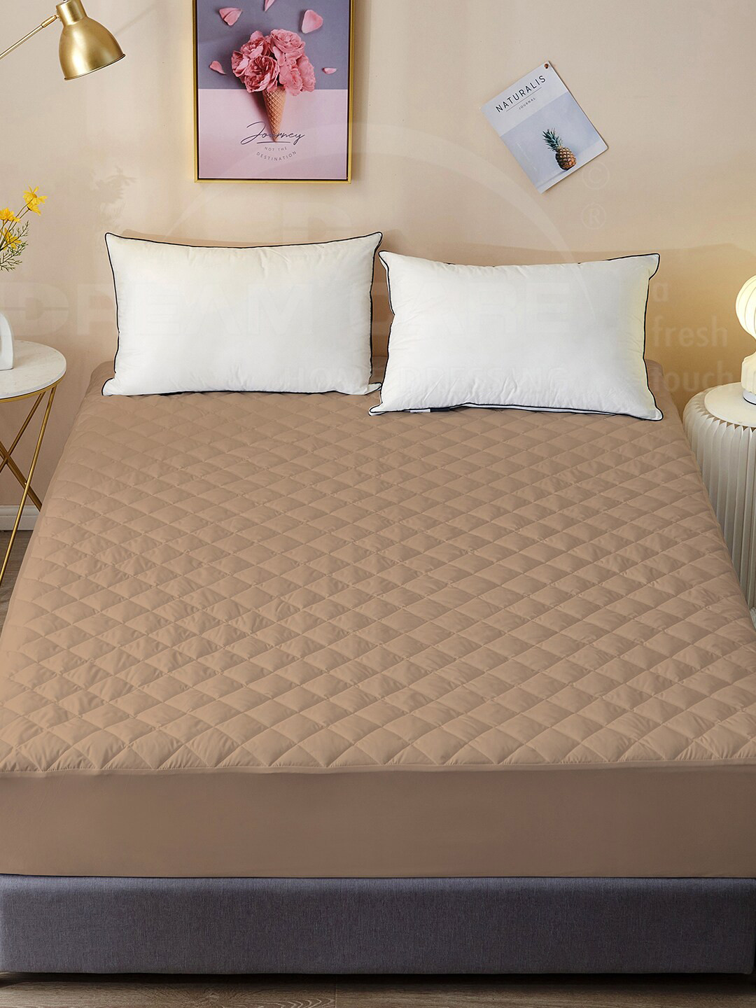DREAM CARE Beige Quilted 150 GSM Cotton Waterproof Single Bed Mattress Protector