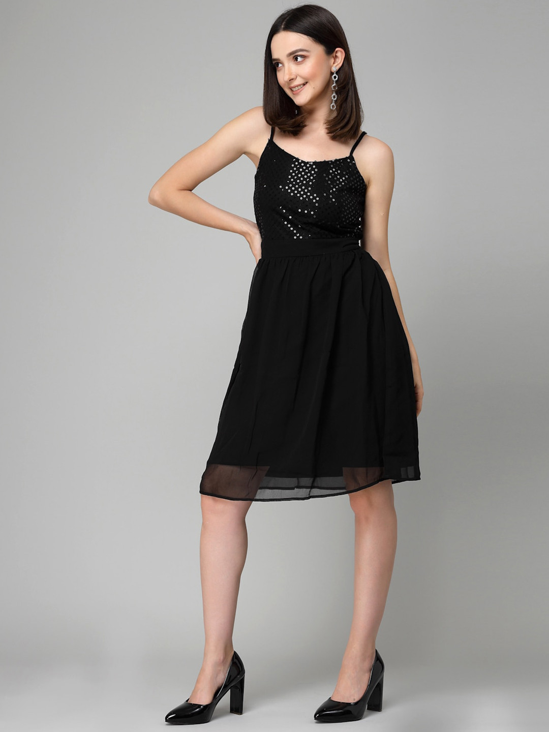 Style Quotient Black Sequin Embellished Fit & Flare Dress