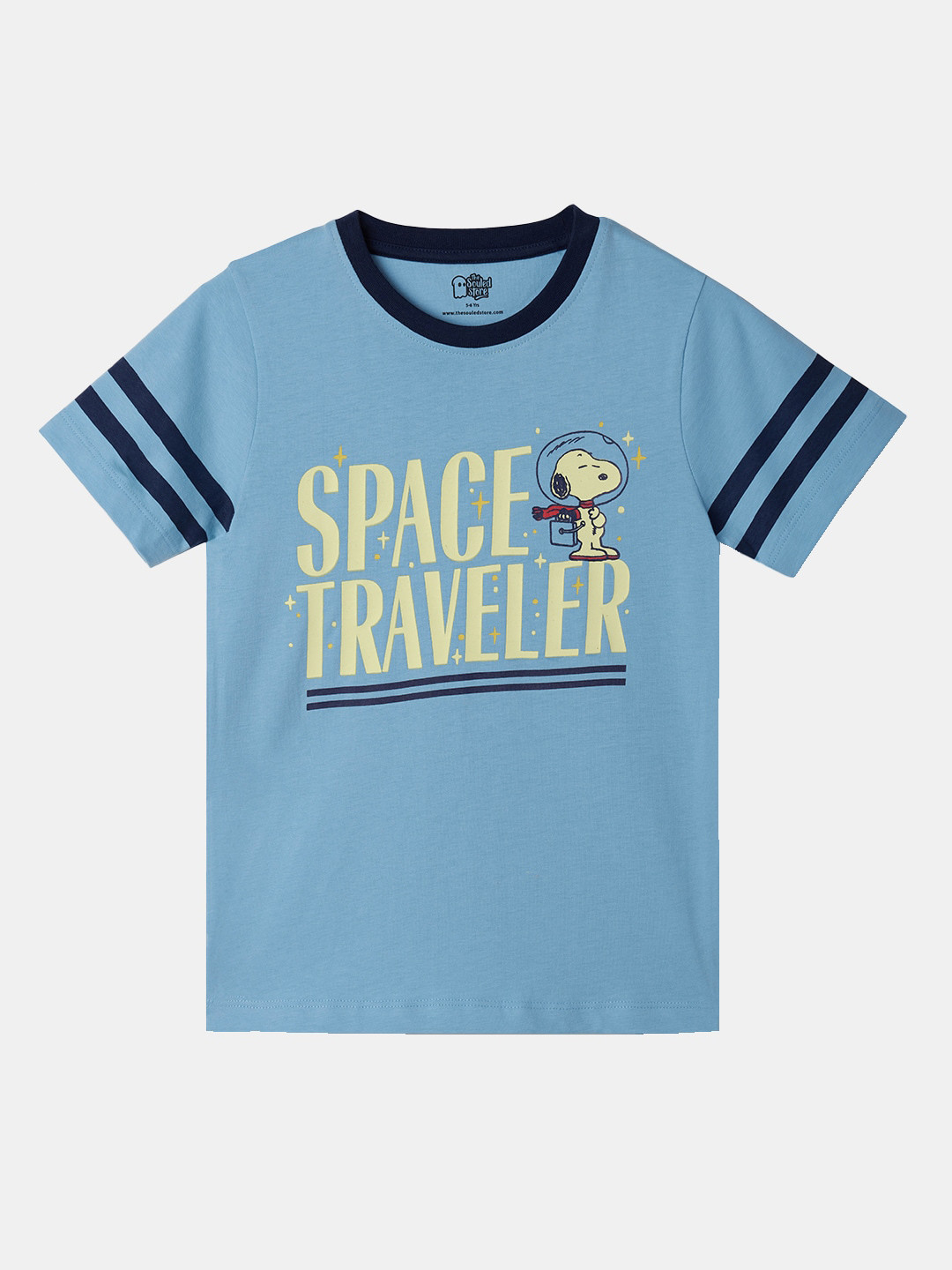 The Souled Store Boys Blue Space Traveller Printed Pure Cotton T-shirt