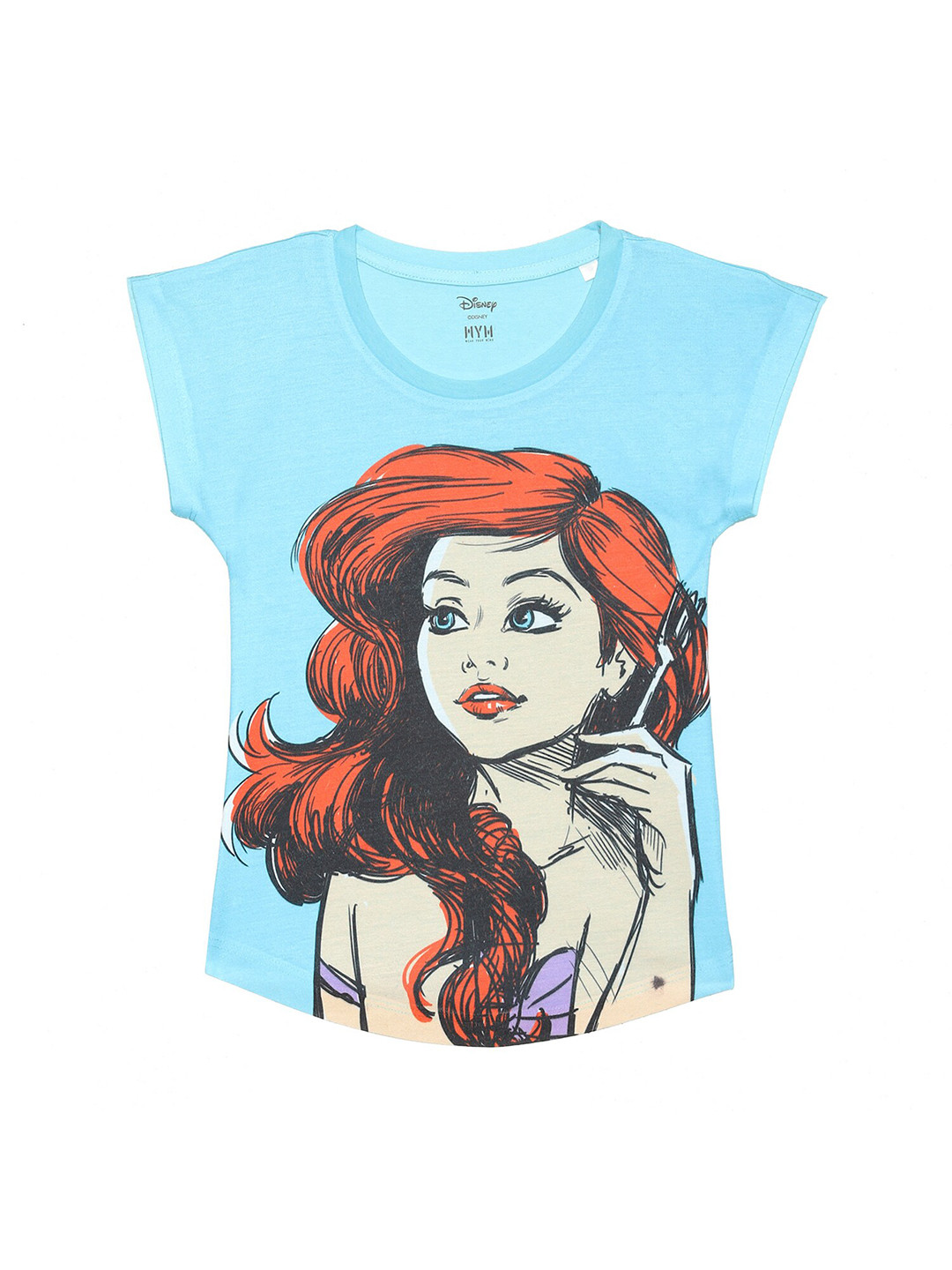 Wear Your Mind Girls Disney Princess Printed Cap Sleeves Cotton Top