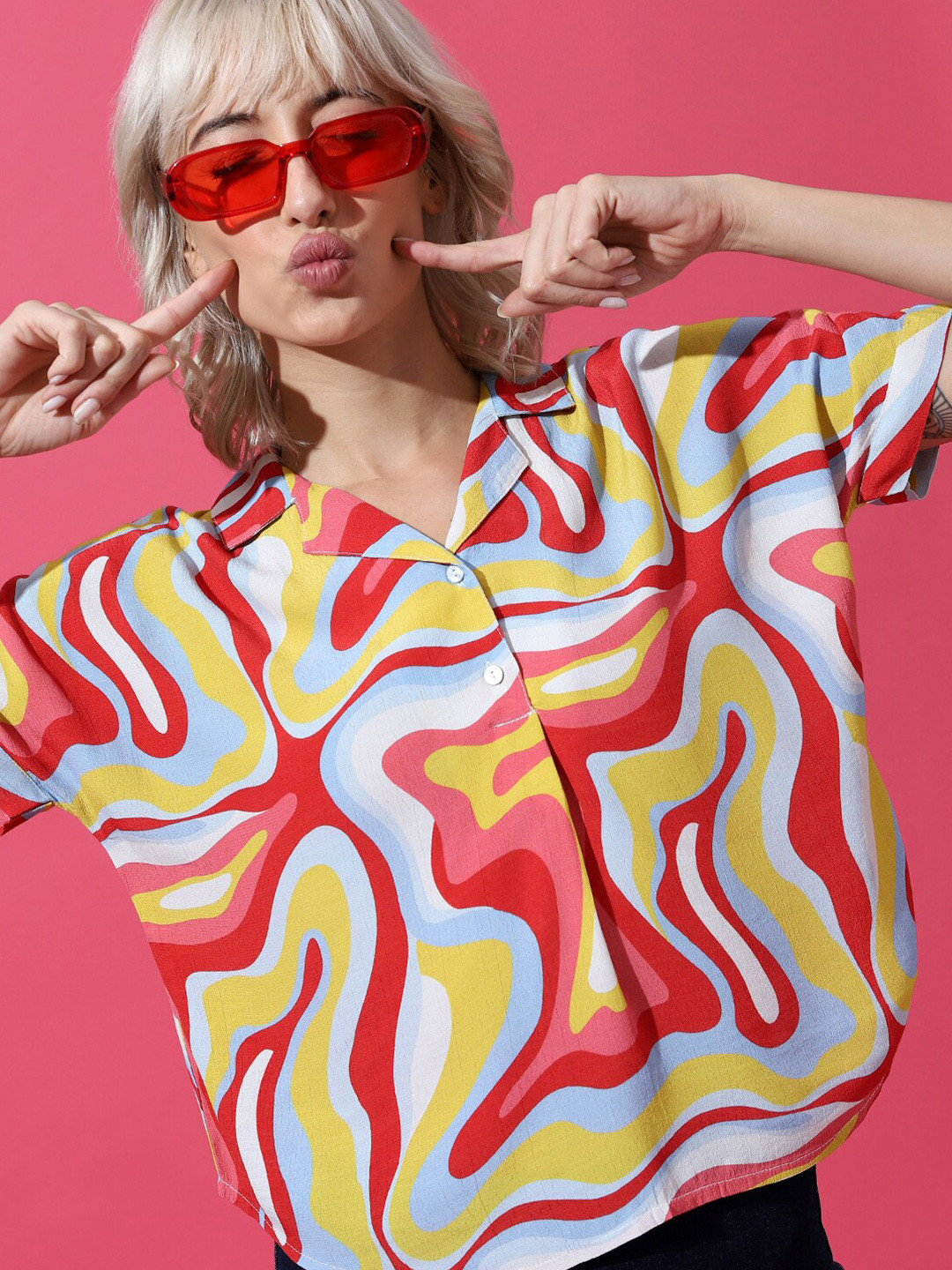 ONLY Onlmanon Rep S/S AOP Extended Sleeves Abstract Printed Shirt Style Top