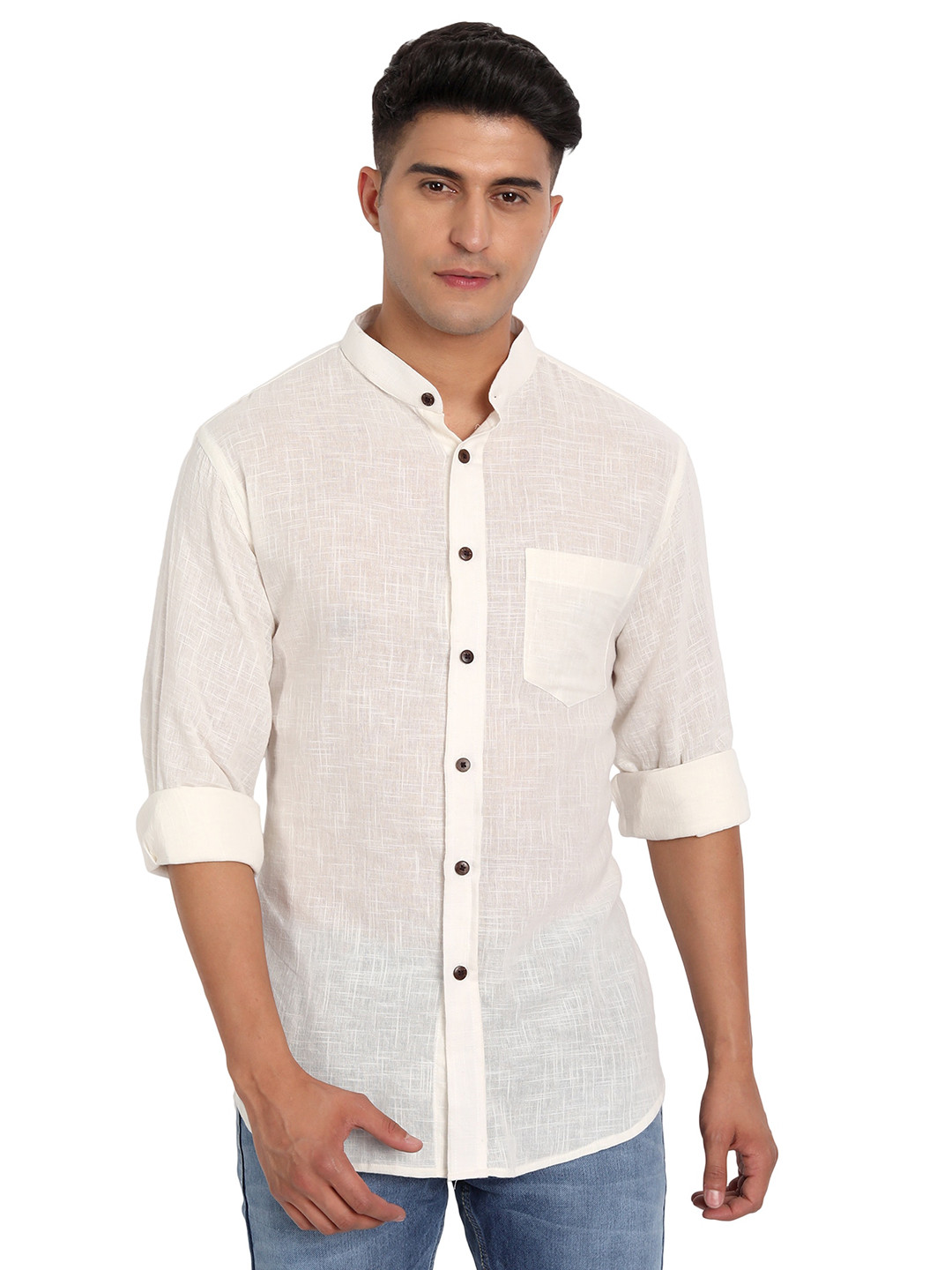 Aashima Wahal Band Collar Comfort Cotton Linen Casual Shirt