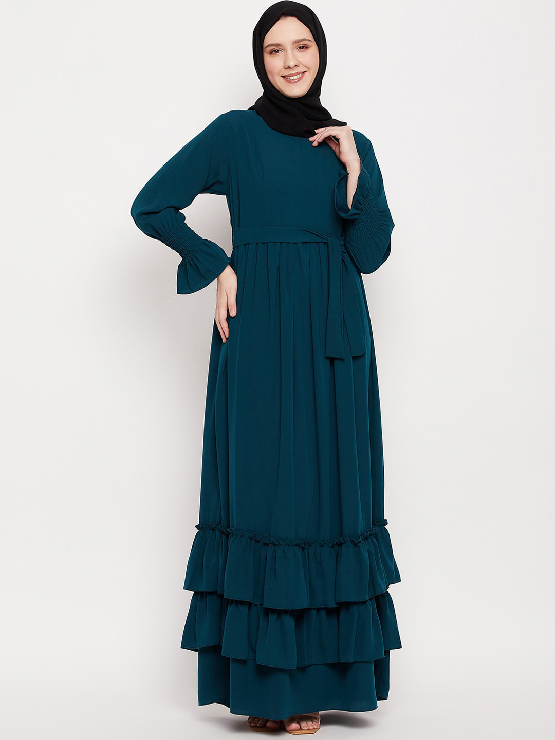NABIA A-Line Ruffle Burqa with Ruffle Sleeves