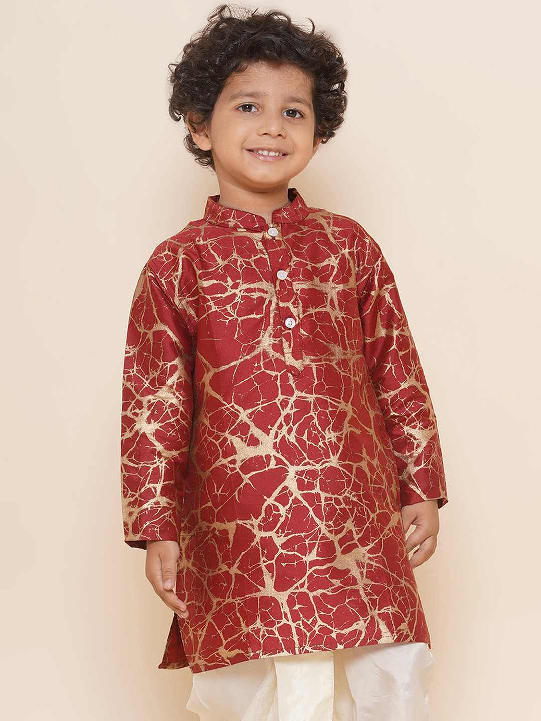 Sethukrishna Boys Mandarin Collar Abstract Printed Kurta