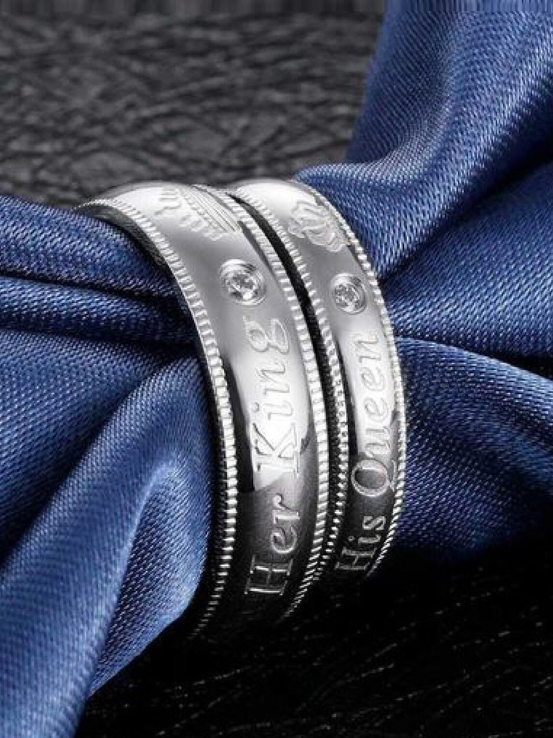 RUHI COLLECTION Set of 2 Silver-Plated CZ-Studded Adjustable Couple Rings