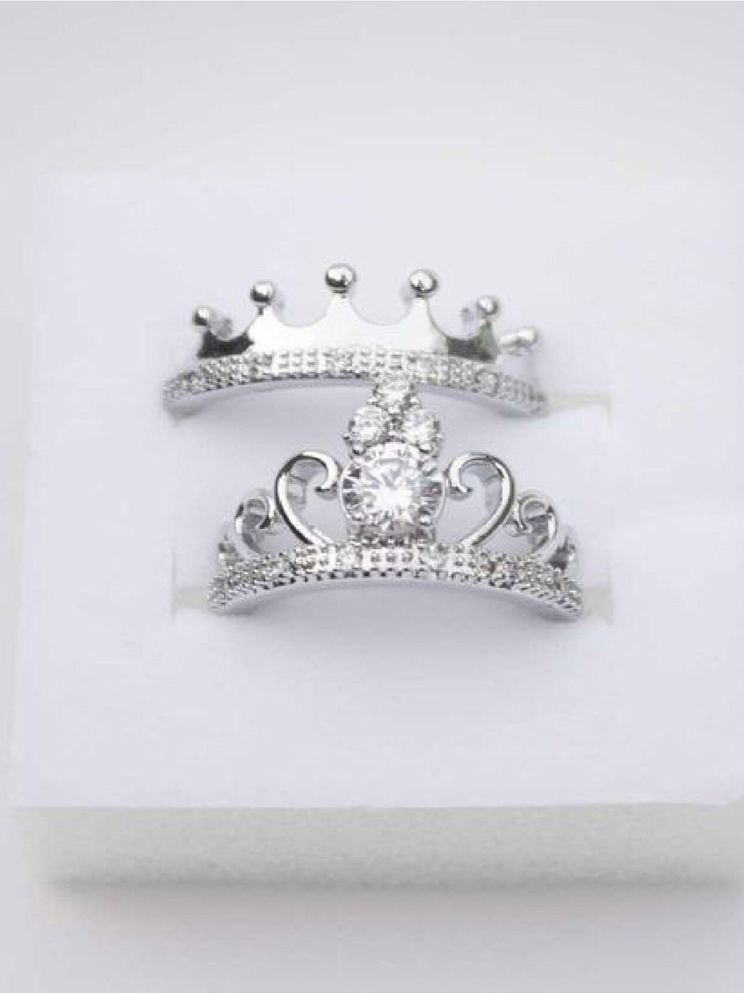 RUHI COLLECTION Set of 2 Silver-Plated CZ-Studded Adjustable Couple Rings