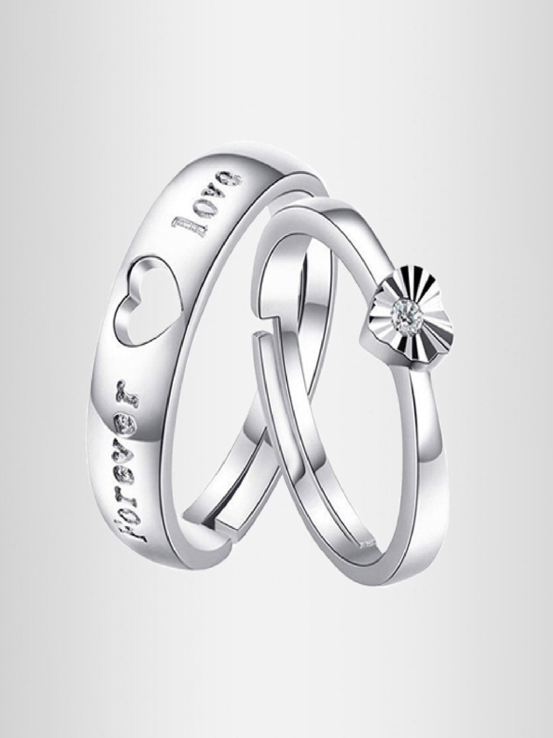 RUHI COLLECTION Set of 2 Silver-Plated Studded Adjustable Couple Rings