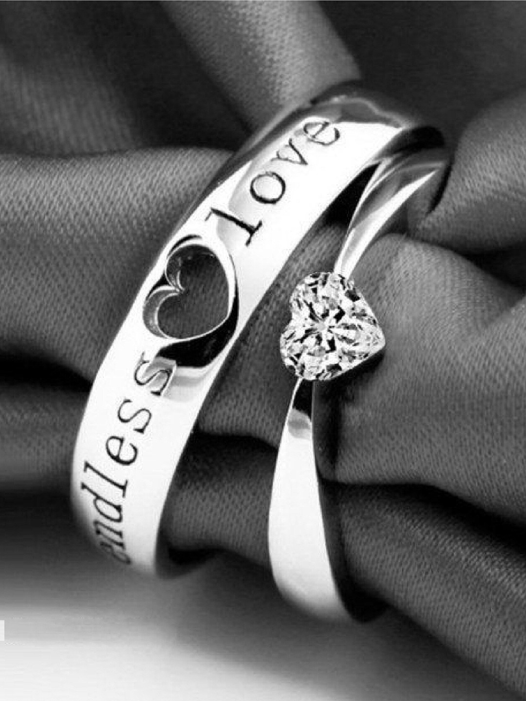 RUHI COLLECTION Silver-Plated AD-Studded Couple Ring